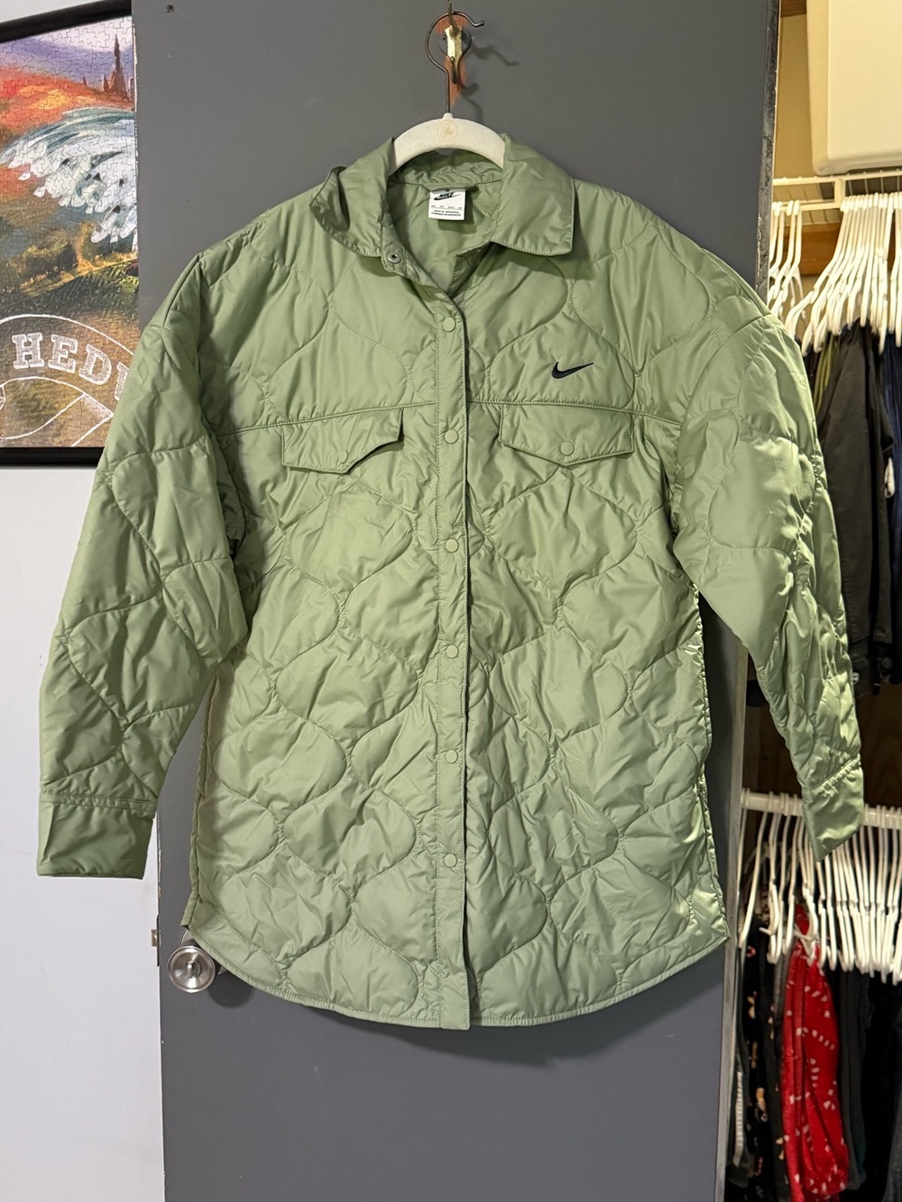 Nike Quilted Olive Green Snap-Front Jacket